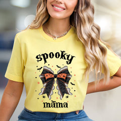 "Spooky Mama" Halloween Bow Graphic Tee, a Gothic-Chic Pick for Moms