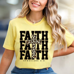 "Faith Ephesians 2:8" Leopard Print Cross Graphic Tee, a Spiritual Boho Pick for Believers