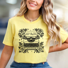 "Writing The Next Chapter" Typewriter Graphic Tee, a Creative Literary Pick for Authors