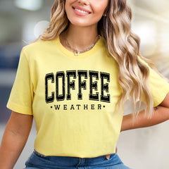 "Coffee Weather" Rustic Collegiate Graphic Tee, a Cozy Pick for Beverage Lovers