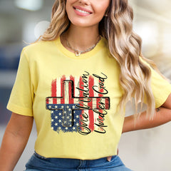 "One Nation Under God" Distressed Flag Cross Tee, a Patriotic Faith Statement