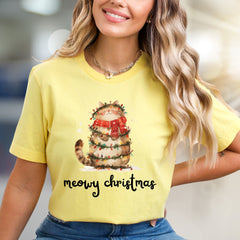 "Meowy Christmas" Cute Cat Graphic Tee, a Festive Pet Lover's Pick for the Holidays