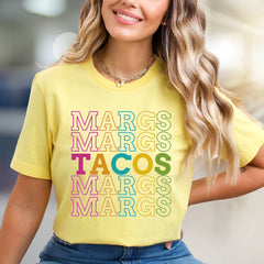 "MARGS TACOS" Retro Stacked Graphic Tee, a Fiesta Style Tee for Fun-Lovers