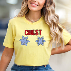 "CHEST" Snowflake Humor Graphic Tee, a Witty Winter Pick for Fun Lovers