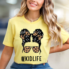 #KIDLIFE Messy Hair Bun Leopard Sunglasses Graphic Tee, a Mom Life Pick for Parents