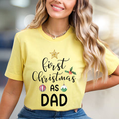 "First Christmas As Dad" Festive Graphic Tee, a New Dad's Holiday Pick