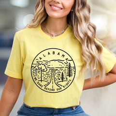 "Alabama We Dare Defend Our Rights" Scenic Graphic Tee, a Heritage State Pick for Proud Residents