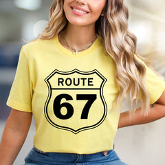 "Route 67" Highway Sign Graphic Tee, a Classic Road Trip Pick for Adventurers