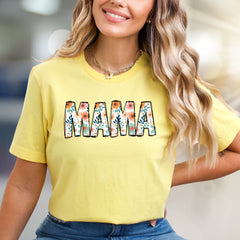 "MAMA" Floral Block Letter Graphic Tee, A Botanical Tribute for Moms