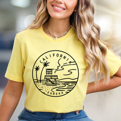 "CALIFORNIA EUREKA" Coastal Horizon Graphic Tee, a Beach Vibes Pick for Travelers