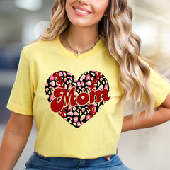 Mom Leopard Print Heart Baseball Graphic Tee, a Trendy Statement for Her