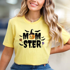 "MOM STER" Halloween Graphic Tee, a Spooky-Cute Pick for Festive Moms