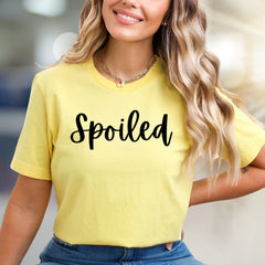 "Spoiled" Playful Script Graphic Tee, a Fun & Sassy Pick for Everyone