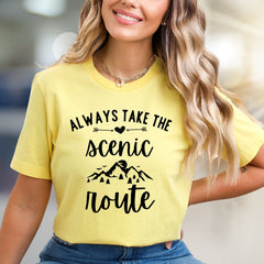 "Always Take the Scenic Route" Mountain Graphic Tee, a Nature Lover's Pick for Adventurers
