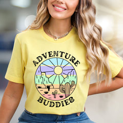 "Adventure Buddies" Desert Vibes Graphic Tee, a Retro-Style Pick for Travelers