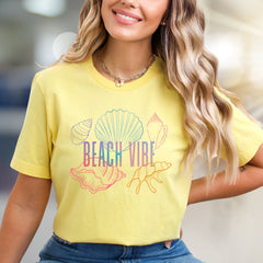 "BEACH VIBE" Seashell Gradient Graphic Tee, a Coastal Chic Pick for Ocean Lovers