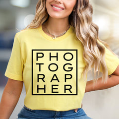 "PHOTOGRAPHER" Boxed Graphic Tee, a Creative Pro Pick for Photo Enthusiasts
