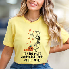It's the Most Wonderful Time of the Year Halloween Skeleton Graphic Tee, a Spooky Season Pick for Fall Enthusiasts