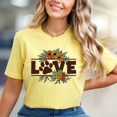 "LOVE" Floral Paw Print Graphic Tee, a Bohemian Pet Lover's Pick for Everyday Style