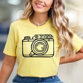 Minimalist Camera Outline Graphic Tee, A Photography Lover's Unisex Pick