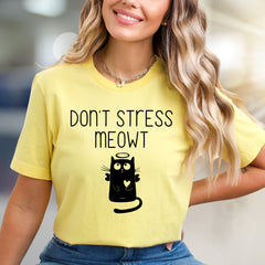 "Don't Stress Meowt" Angel Cat Graphic Tee, a Whimsical Pick for Cat Lovers