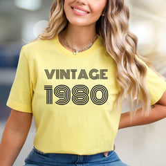 "VINTAGE 1980" Retro Birthday Graphic Tee, a Nostalgic Pick for Enthusiasts