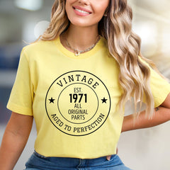 "Vintage Est. 1971 All Original Parts" Aged to Perfection Graphic Tee, A Retro Birthday Pick for Anyone