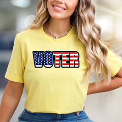 "VOTER" American Flag Graphic Tee, a Patriotic Pick for Engaged Citizens
