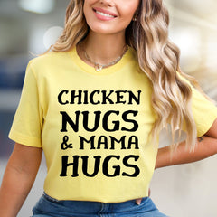 "Chicken Nugs & Mama Hugs" Whimsical Mom Life Graphic Tee, a Comfort-First Choice for Everyday