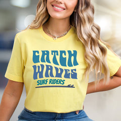 "Catch Waves Surf Riders" Retro Graphic Tee, a Beachy Pick for Ocean Lovers