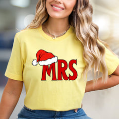 "MRS." with Santa Hat Holiday Graphic Tee, A Festive Couple's Pick for Her