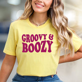 "Groovy & Boozy" Retro Fun Graphic Tee, a Party Vibe Pick for Free Spirits