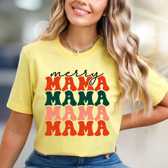 "Merry Mama Mama Mama" Retro Holiday Graphic Tee, a Festive Pick for Moms