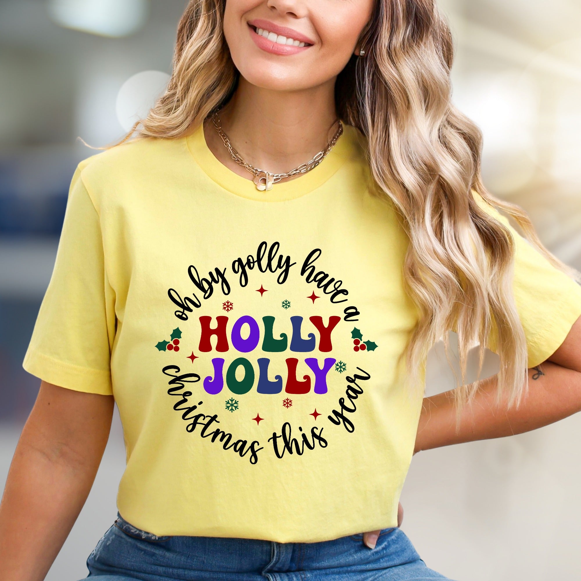 "Oh By Golly Have a Holly Jolly Christmas This Year" Retro Holiday Tee, a Festive Pick for Christmas Enthusiasts