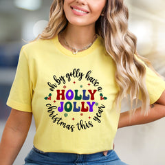 "Oh By Golly Have a Holly Jolly Christmas This Year" Retro Holiday Tee, a Festive Pick for Christmas Enthusiasts
