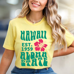 "HAWAII EST. 1959 Aloha State" Retro Beachy Graphic Tee, a Vacation Vibes Pick for Travelers