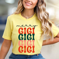 “Merry Gigi” Festive Graphic Tee, a Grandparent's Joyful Pick for Family