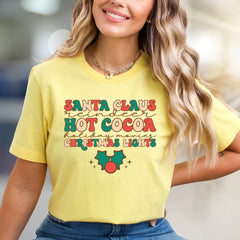 "SANTA CLAUS, REINDEER, HOT COCOA" Retro Christmas Graphic Tee, a Festive Pick for Holiday Lovers
