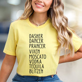 "Dasher, Dancer, Moscato & Blitzen" Christmas Party Graphic Tee, a Festive Naughty & Nice Pick for Holiday Enthusiasts
