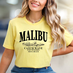 "MALIBU Catch Wave" Surf Memories Graphic Tee, a Coastal Vibe Pick for Beach Lovers