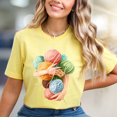 Hugging Yarn Balls Graphic Tee, A Crafty Pick for Makers