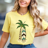 Palm Tree Surfboard Island Zen Graphic Tee, A Tropical Escape for Beach Lovers