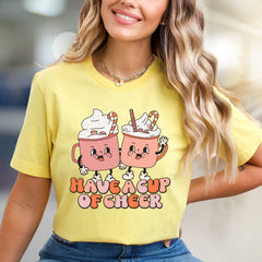 "Have a Cup of Cheer" Retro Hot Cocoa Graphic Tee, a Winter Cozy Pick for Enthusiasts