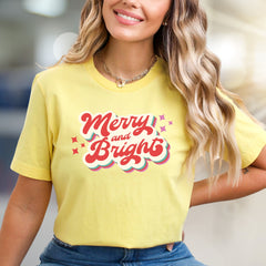 "Merry and Bright" Retro Holiday Graphic Tee, a Festive Pick for Joyful Souls