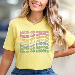 "Maid of Honor" Rainbow Retro Graphic Tee, a Bridal Party Pick for Her
