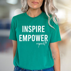 "Inspire Empower Repeat" Motivational Graphic Tee, an Uplifting Pick for Everyone