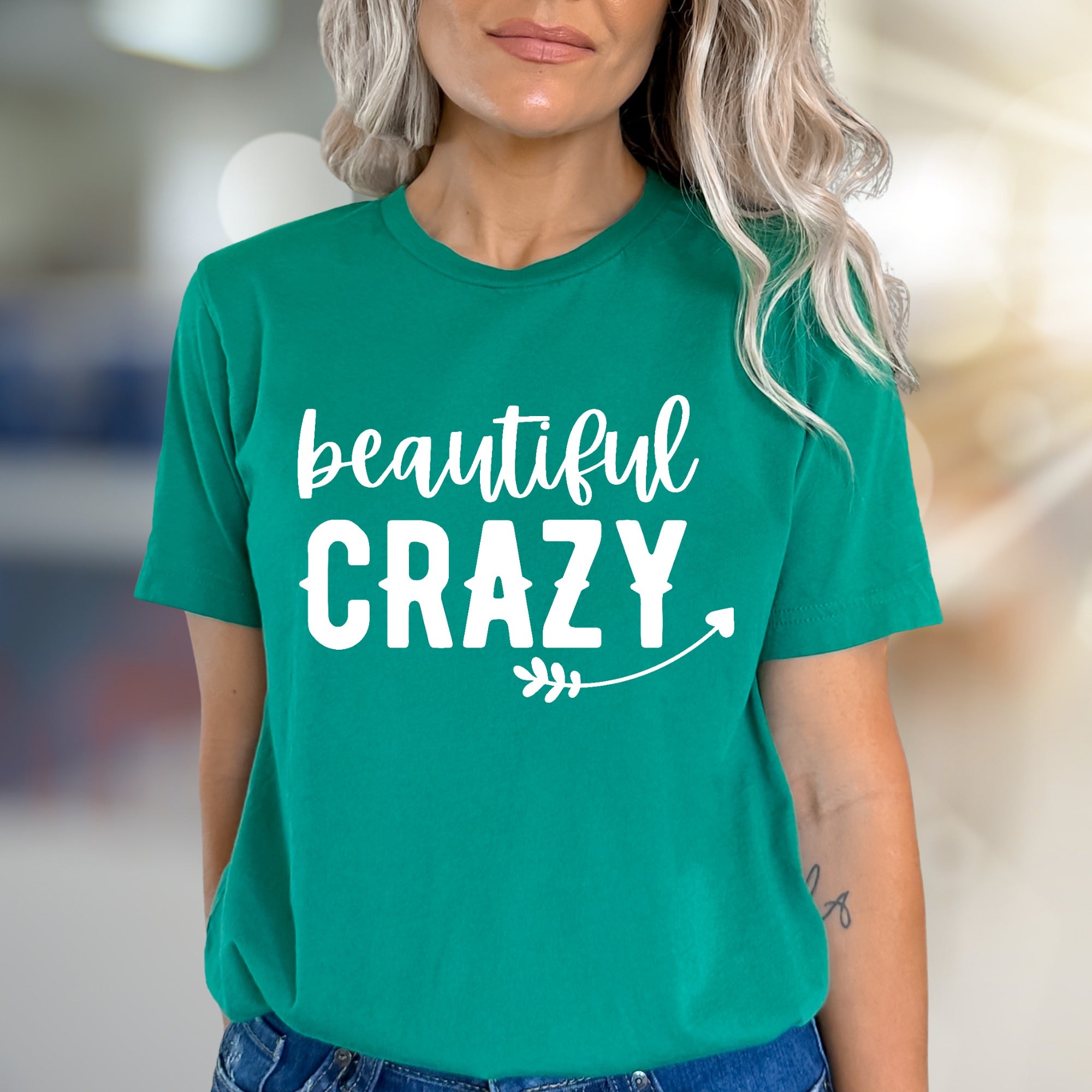 "Beautiful Crazy" Playful Text Graphic Tee, a Bold Statement for Her