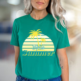"Hello Summer" Tropical Sunset Graphic Tee, a Vacation Vibes Pick for Beach Lovers