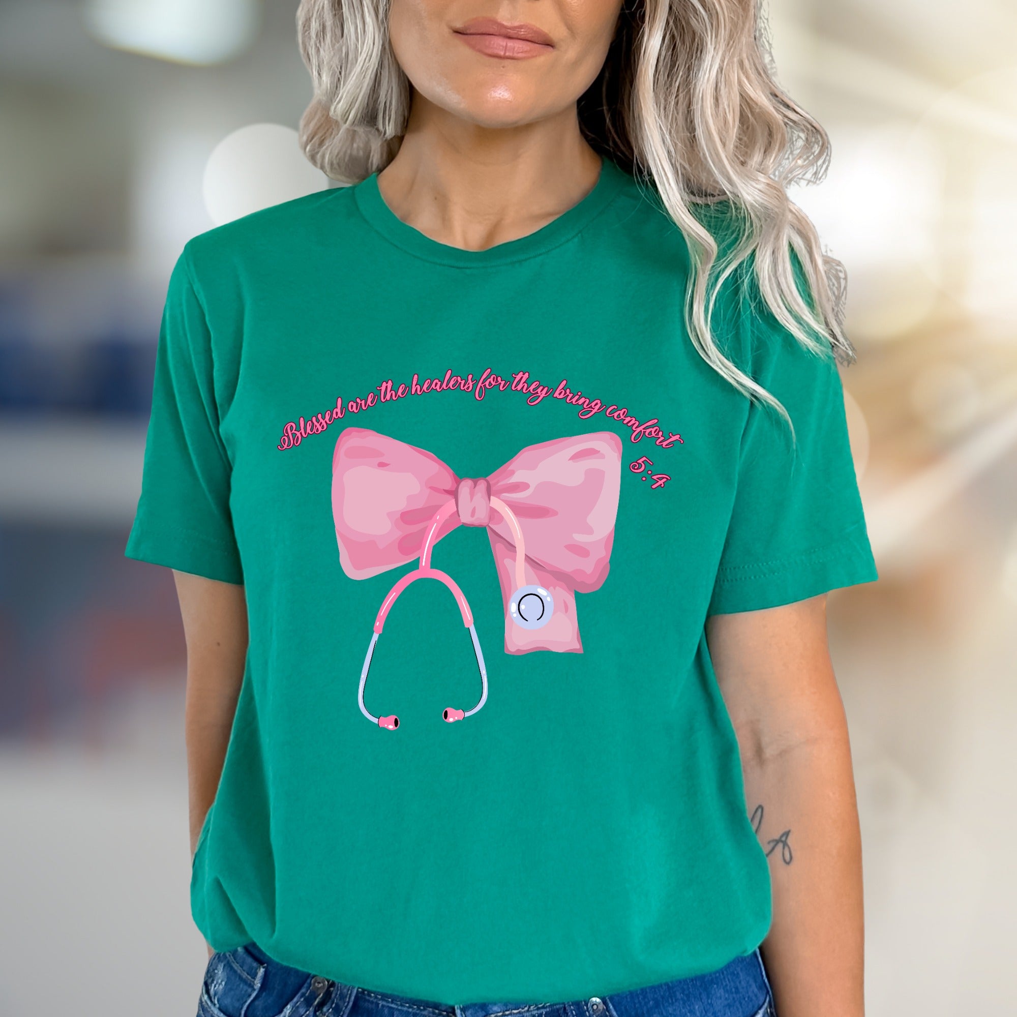 "Blessed are the healers for they bring comfort" Nurse Graphic Tee, a Compassionate Pick for Healthcare Heroes