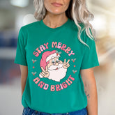 "Stay Merry and Bright" Groovy Santa Graphic Tee, a Retro Christmas Pick for Holiday Lovers